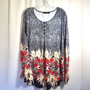 Floral Gray and Red Women's Tunic